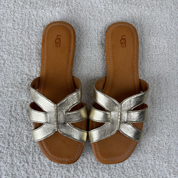 UGG Shoes - Ugg Sandals Womens 11 Gold Metallic Teague Slip On Slides Slippers Flats